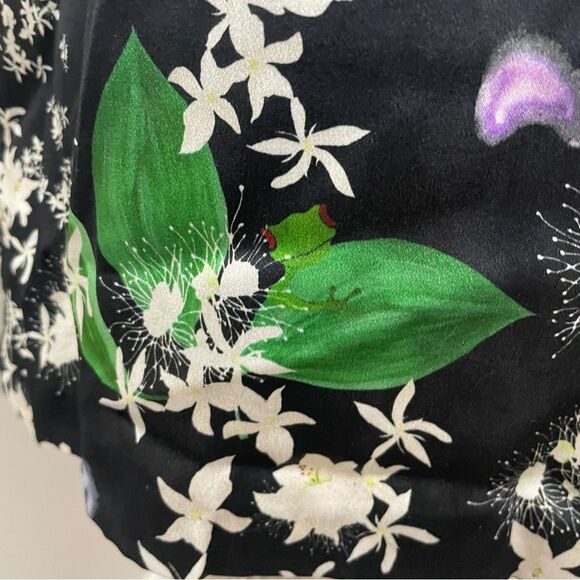 ISOLDA Frog Leaf Print Black Silk One Shoulder Ruffle Mini Dress - Picture 5 of 8